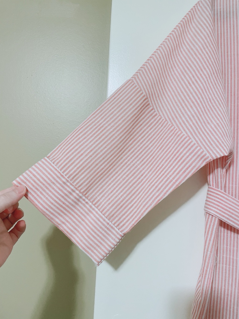 Cotton Pink & White Striped Midi Dress With Belt Size L - Picture 3 of 8